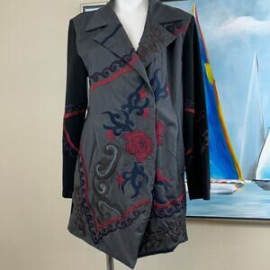 PAPARAZZI BY BIZ Coat Jacket Floral Embroidered Art To Wear Size L